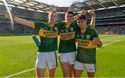 21 September 2014; Kerry's Barry O'Sullivan, left, Mark O'Connor, centre, and Cormac Coffey after the match. Electric Ireland GAA Football All Ireland Minor Championship Final, Kerry v Donegal. Croke Park, Dublin. Picture credit: Ramsey Cardy / SPORTSFILE