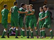 24 September 2014; Steven Kinsella, Republic of Ireland, centre, is congratulated by team-mates after scoring his side's third goal. UEFA European U17 Championship 2014/15 Qualifying Round, Republic of Ireland v Faroe Islands. Eamonn Deacy Park, Galway. Picture credit: Diarmuid Greene / SPORTSFILE