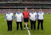 7 September 2014; Referee Barry Kelly with his umpires Séamus O'Brien, Michael Coyle, Paddy Walsh, and Paul Reville, before the game. GAA Hurling All Ireland Senior Championship Final, Kilkenny v Tipperary. Croke Park, Dublin. Picture credit: Ray McManus / SPORTSFILE
