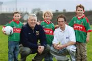 25 February 2007; James Waldron, Mayo GAA County Board Chairman, left, with Alan Dillon, Mayo Footballer, and from left, five year old Alex Behans, five year old Maeve Gallagher and six year old Conor Gallagher, at the launch of the Gaelic Telecom Fundraising Campaign for Mayo GAA Clubs. Joining Gaelic Telecom guarantees Savings on your Home Phone Bill whilst giving 15% of every call you make back to your local club or school. McHale Park, Castlebar, Co. Mayo. Picture credit: Matt Browne / SPORTSFILE