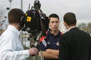 26 February 2007; Cork hurler Ronan Curran is interviewed by television at a photocall ahead of the Allianz National Hurling League clash between Waterford and Cork on Sunday next. Granville Hotel, Waterford City, Co. Waterford. Picture credit: Brendan Moran / SPORTSFILE