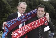 26 February 2007; Terry Collins, left, Drogheda United and Noel Martin, Derry City, at the launch of the Football Association of Ireland Club Promotions Officers. The Club Promotions Officers Programme is a new development within the eircom League of Ireland. Fifteen clubs have appointed a Club Promotion Officer, whose role it will be to strengthen links between the club and the local community. Radisson SAS St. Helen's Hotel, Stillorgan, Dublin. Picture credit: Ray McManus / SPORTSFILE