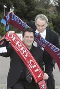 26 February 2007; Terry Collins, right, Drogheda United and Noel Martin, Derry City, at the launch of the Football Association of Ireland Club Promotions Officers. The Club Promotions Officers Programme is a new development within the eircom League of Ireland. Fifteen clubs have appointed a Club Promotion Officer, whose role it will be to strengthen links between the club and the local community. Radisson SAS St. Helen's Hotel, Stillorgan, Dublin. Picture credit: Ray McManus / SPORTSFILE