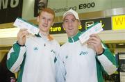 28 February 2007; Athletics Ireland European Indoor Championships Team athletes David McCarthy, 800m, left, and Liam Reale, 1500m, prior to their departure for Birmingham. Dublin Airport, Dublin. Picture credit: Pat Murphy / SPORTSFILE