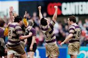 5 March 2007; Conor Spelman, Clongowes College, celebrates at the end of the game with team-mates Tommy Burns, left, and Bryan O'Keeffe, 6. Leinster Schools Senior Cup Semi-Final, Clongowes College v Terenure College, Donnybrook, Dublin. Photo by Sportsfile