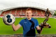 25 September 2014; Rory Gaffney, Limerick FC, with his SSE Airtricity / SWAI Player of the Month Award for August 2014. Thomond Park, Limerick. Picture credit: Diarmuid Greene / SPORTSFILE