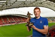25 September 2014; Rory Gaffney, Limerick FC, with his SSE Airtricity / SWAI Player of the Month Award for August 2014. Thomond Park, Limerick. Picture credit: Diarmuid Greene / SPORTSFILE