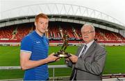 25 September 2014; Rory Gaffney, Limerick FC, is presented with his SSE Airtricity / SWAI Player of the Month Award for August 2014 by Limerick FC chairman Pat O'Sullivan. Thomond Park, Limerick. Picture credit: Diarmuid Greene / SPORTSFILE