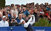 25 September 2014; Rory McIlroy, Team Europe, watches his tee shot from the 3rd during European Team practice. Previews of the 2014 Ryder Cup Matches. Gleneagles, Scotland. Picture credit: Matt Browne / SPORTSFILE