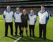 21 September 2014; Referee Eddie Kinsella with his umpires Arthur O'Connor, Alan O'Halloran, Pat Connell, and Niall Murphy. GAA Football All Ireland Senior Championship Final, Kerry v Donegal. Croke Park, Dublin. Picture credit: Ray McManus / SPORTSFILE
