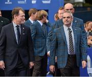25 September 2014; Team Europe captain Paul McGinley, right, and Team USA captain Tom Watson make their way to the opening ceremony. Previews of the 2014 Ryder Cup Matches. Gleneagles, Scotland. Picture credit: Matt Browne / SPORTSFILE
