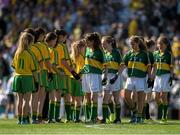 21 September 2014; Donegal and Kerry players shake hands as part of the GAA 'Give Respect, Get Respect' campaign, after the INTO/RESPECT Exhibition GoGames. Croke Park, Dublin. Picture credit: Ray McManus / SPORTSFILE