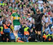 21 September 2014; Johnny Buckley, Kerry, is sent off for a black card offence by referee Eddie Kinsella. GAA Football All Ireland Senior Championship Final, Kerry v Donegal. Croke Park, Dublin. Picture credit: Piaras Ó Mídheach / SPORTSFILE