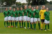 25 September 2014; The Republic of Ireland team stand for the National Anthem before the game. Women's U17 International Friendly, Republic of Ireland v Denmark. Home Farm FC, Whitehall, Dublin. Picture credit: Piaras Ó Mídheach / SPORTSFILE