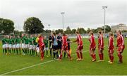 25 September 2014; Republic of Ireland and Denmark players shake hands  before the game. Women's U17 International Friendly, Republic of Ireland v Denmark. Home Farm FC, Whitehall, Dublin. Picture credit: Piaras Ó Mídheach / SPORTSFILE