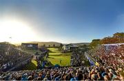 26 September 2014; Rory McIlroy, Team Europe, watches his tee shot from the first teebox. The 2014 Ryder Cup, Day 1. Gleneagles, Scotland. Picture credit: Matt Browne / SPORTSFILE