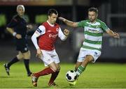 26 September 2014; Keith Fahey, St Patrick's Athletic, in action against Stephen McPhail, Shamrock Rovers. SSE Airtricity League Premier Division, St Patrick's Athletic v Shamrock Rovers, Richmond Park, Dublin. Picture credit: David Maher / SPORTSFILE