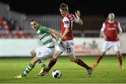 26 September 2014; Karl Sheppard, Shamrock Rovers, in action against Chris Forrester, St Patrick's Athletic. SSE Airtricity League Premier Division, St Patrick's Athletic v Shamrock Rovers, Richmond Park, Dublin. Picture credit: David Maher / SPORTSFILE