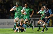 26 September 2014; Aly Muldowney, Connacht, evades the tackle of Duncan Weir, Glasgow Warriors. Guinness PRO12, Round 4, Glasgow Warriors v Connacht, Scotstoun Stadium, Glasgow, Scotland. Picture credit: Rob Casey / SPORTSFILE