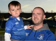 26 September 2014; Leinster supporters Dan Fitzpatrick and Lewis Fitzpatrick, aged 3, from Crumlin, Dublin, at the game. Guinness PRO12, Round 4, Leinster v Cardiff Blues, RDS, Ballsbridge, Dublin. Picture credit: Piaras Ó Mídheach / SPORTSFILE