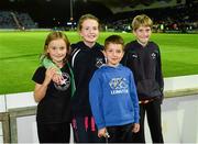 26 September 2014; Leinster supporters, from left, Ailbhe Whittle, aged 9, Pearl O'Connor, aged 11, Leon O'Connor, aged 7, and Patrick O'Connor, aged 10, all from Bray, at the game. Guinness PRO12, Round 4, Leinster v Cardiff Blues, RDS, Ballsbridge, Dublin. Picture credit: Piaras Ó Mídheach / SPORTSFILE