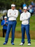 27 September 2014; Ian Poulter and Rory McIlroy, Team Europe, on the 6th green during the morning Fourball Match against Jimmy Walker and Rickie Fowler, Team USA. The 2014 Ryder Cup, Day 2. Gleneagles, Scotland. Picture credit: Matt Browne / SPORTSFILE