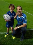 26 September 2014; Mascot Conor Foley Boland ahead of the Guinness PRO12 Round 4 clash between Leinster and Cardiff Blues at the RDS, Ballsbridge, Dublin. Picture credit: Stephen McCarthy / SPORTSFILE