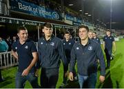 26 September 2014; Members of the Leinster Under-19 Team during a Lap of Honour at half-time in the Guinness PRO12 Round 4 clash between Leinster and Cardiff Blues at the RDS, Ballsbridge, Dublin. Picture credit: Stephen McCarthy / SPORTSFILE