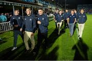 26 September 2014; Members of the Leinster Under-19 Team during a Lap of Honour at half-time in the Guinness PRO12 Round 4 clash between Leinster and Cardiff Blues at the RDS, Ballsbridge, Dublin. Picture credit: Stephen McCarthy / SPORTSFILE