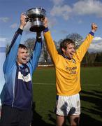 3 March 2007; St Pats' joint captains Rory Stapleton and Brian Kavanagh hold aloft the Trench cup. Ulster Bank Trench Cup Final, St Patrick's, Drumcondra v Liverpool John Moores University, Queen's University, Belfast, Co. Antrim. Picture credit: John McIlwaine / SPORTSFILE