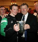 3 March 2007; Daniel McCartan, QUB winning Captain 2007, along with his uncle and Sigerson winning Captain UCD 1957 Felix McKnight, during the Captains Table Dinner, at the close of the 2007 Sigerson Cup. Queen's University, Belfast, Co. Antrim. Picture credit: Oliver McVeigh / SPORTSFILE