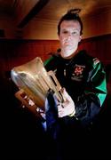 3 March 2007; Queens Daniel McCartan and The Sigerson Cup, during the Captains’ Table Dinner, at the close of the 2007 Sigerson Cup. Queen's University, Belfast, Co. Antrim. Picture credit: Russell Pritchard / SPORTSFILE