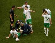 27 May 2016; Shane Long of Republic of Ireland is treated for a leg injury during the 3 International Friendly between Republic of Ireland and Netherlands in the Aviva Stadium, Lansdowne Road, Dublin. Photo by Piaras Ó Mídheach/Sportsfile