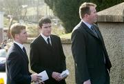 5 March 2004; In attendance, from left, Anthony Lynch, Graham Canty and Colin Corkery ahead of the funeral of Tyrone football captain Cormac McAnallen at St. Patrick's Church in Eglish, Tyrone. Photo by Ray McManus/Sportsfile