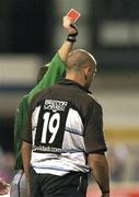 5 March 2004; Rob Appleyard of Cardiff Blues is sent off by referee Andrew Ireland during the Celtic League Division 1 match between Leinster Lions and Cardiff Blues at Donnybrook Stadium in Dublin. Photo by Pat Murphy/Sportsfile