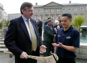 10 March 2004; Former Ireland Rugby International Jim Glennon T.D. and Jason Sherlock of Dublin outside Dail Eireann prior to an information session for Senators and T.D.'s relating to their proposed taxation credit for high performance amateur sportspersons and an anticipated Dail debate at report stage of the Finance bill at Dail Eireann on Kildare St, Dublin. Photo by Ray McManus/Sportsfile