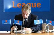 13 March 2004; Declan O'Looney, acting Chairman of the eircom League of Ireland, checks his notes ahead of the Eircom League AGM at the Clarion Hotel in the International Financial Services Centre, Dublin. Photo by Ray McManus/Sportsfile