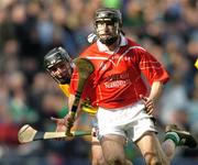 17 March 2004; Ben O'Connor, Newtownshandrum, in action against Michael McClements, Dunloy. AIB All-Ireland Club Hurling Final, Newtownshandrum v Dunloy, Croke Park, Dublin, Photo by Brendan Moran/Sportsfile
