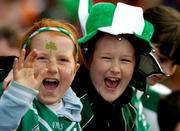 17 March 2004; Caltra supporters Aine Mannion, age 10, left, and Yvonne Hannon, age 9, both from Caltra, Athlone, during the AIB All-Ireland Senior Club Football Championship Final between An Gaeltacht and Caltra at Croke Park in Dublin. Photo by Brian Lawless/Sportsfile