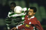 19 March 2004; Ger McCarthy of Shelbourne in action against Mark Rutherford of Shamrock Rovers during the Eircom League Premier Division match between Shelbourne and Shamrock Rovers at Tolka Park in Dublin. Photo by David Maher/Sportsfile