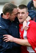 10 March 2007; Larne Manager Paul Curran hugs Colm Kearney. Carnegie Premier League, Larne v Linfield, Inver Park, Larne, Co. Antrim. Picture credit: Russell Pritchard / SPORTSFILE