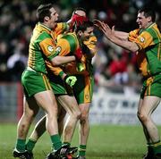 10 March 2007; Donegal's Christy Toye, centre, is congratulated by team-mates Kevin Cassidy, Brendan Devenney and Ciaran Bonner, after scoring his sides first half goal. Allianz National Football League, Division 1A Round 4, Tyrone v Donegal, Healy Park, Omagh, Co. Tyrone. Picture credit: Oliver McVeigh / SPORTSFILE
