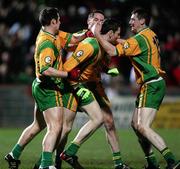 10 March 2007; Donegal's Christy Toye, centre, is congratulated by team-mates Kevin Cassidy, Brendan Devenney and Ciaran Bonner, after scoring his sides first half goal. Allianz National Football League, Division 1A Round 4, Tyrone v Donegal, Healy Park, Omagh, Co. Tyrone. Picture credit: Oliver McVeigh / SPORTSFILE