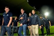 26 September 2014; Members of the Leinster Under-19 Team during a Lap of Honour at half-time in the Guinness PRO12 Round 4 clash between Leinster and Cardiff Blues at the RDS, Ballsbridge, Dublin. Picture credit: Ramsey Cardy / SPORTSFILE