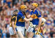 27 September 2014; Tipperary's Seamus Callanan, right, celebrates with team-mate Lar Corbett after scoring his side's first goal. GAA Hurling All Ireland Senior Championship Final Replay, Kilkenny v Tipperary. Croke Park, Dublin. Picture credit: Stephen McCarthy / SPORTSFILE