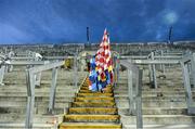 27 September 2014;  Lyn Savage. National Development Officer at Ladies Gaelic Football Association, carries flags as work on Hill 16 starts shortly after the hurling final replay. TG4 All-Ireland Ladies Football Senior Championship Final, Cork v Dublin. Croke Park, Dublin. Picture credit: Ray McManus / SPORTSFILE