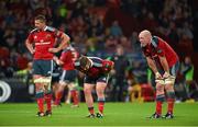 27 September 2014; Munster's Paul O'Connell, right, Duncan Casey, centre, and Dave Foley, left, react during the final moments of the game. Guinness PRO12, Round 4, Munster v Ospreys. Thomond Park, Limerick. Picture credit: Diarmuid Greene / SPORTSFILE