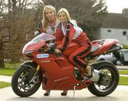 8 March 2007; Models Katy French and Sarah Kavanagh, right, with the Ducati motogp bike at the launch of RTÉ Television's live coverage of the MotoGP World Championship which begins on RTÉ Two this Saturday. Coverage is sponsored by Bridgestone and includes the live broadcast of all 18 races on RTÉ Two. RTÉ, Donnybrook, Dublin. Picture credit: Pat Murphy / SPORTSFILE