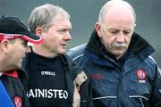 11 March 2007; Derry manager Paddy Crozier, centre, and his assistant Peter Doherty come off the pitch after victory over Armagh. Allianz National Football League, Division 1B Round 4, Armagh v Derry, Oliver Plunkett Park, Crossmaglen, Co. Armagh. Picture credit: Oliver McVeigh / SPORTSFILE