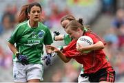 28 September 2014; Sinead Fegan, Down, in action against Sharon Little, Fermanagh. TG4 All-Ireland Ladies Football Intermediate Championship Final, Down v Fermanagh. Croke Park, Dublin. Picture credit: Ramsey Cardy / SPORTSFILE